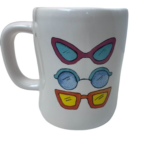 RAE DUNN "THROWING SHADE" Double Sided Mug With Sunglasses On Back Blue Inside - Picture 2 of 6
